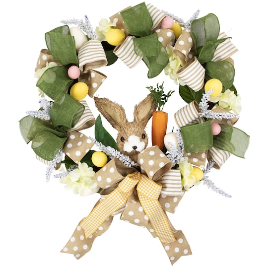 22" Green & Beige Bunny & Bows Floral Easter Wreath By Northlight | Michaels®